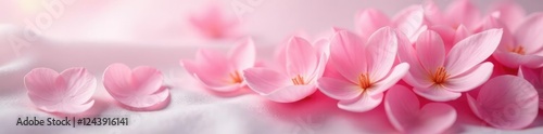 Softly glowing pink petals unfolding on a milky white silk background, pink, delicate