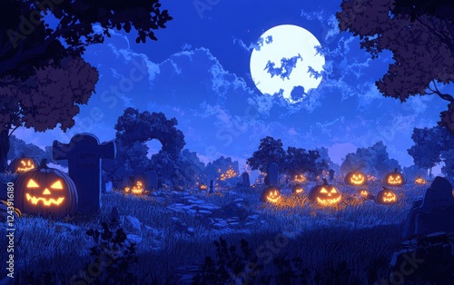 Halloween night, pumpkins, dark atmosphere,  