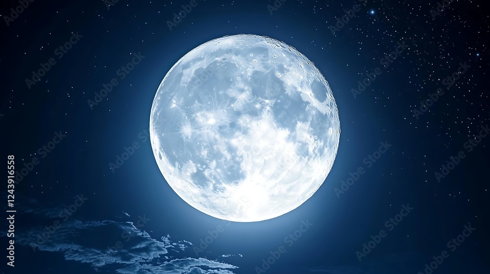 Full White Moon Glowing Softly in a Deep Blue Night Full White Moon Glowing Softly in a Deep Blue Night