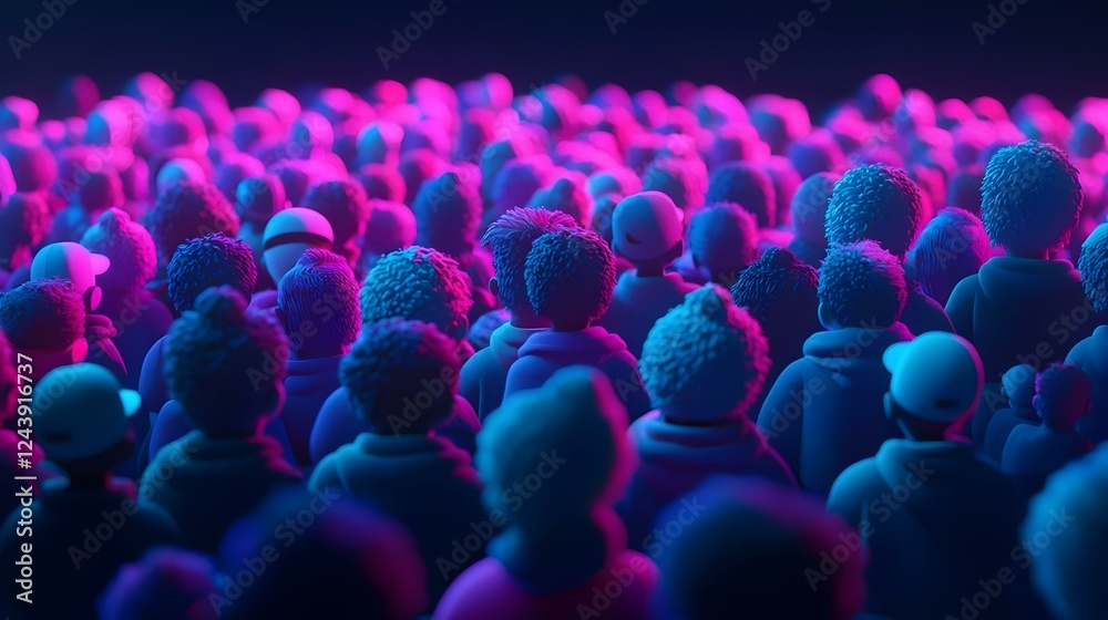 Obraz premium Vibrant Crowd of Animated Figures in Colorful Lighting Display