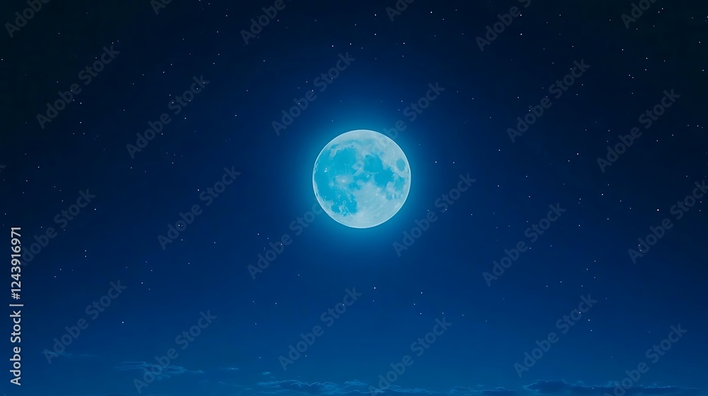 Full White Moon Glowing Softly in Deep Blue Night Full White Moon Glowing Softly in Deep Blue Night