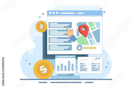 Search engine marketing, PPC advertising, digital advertising. Paid marketing campaigns, pay per click advertising campaigns that increase website traffic. Flat design vector illustration with icons.