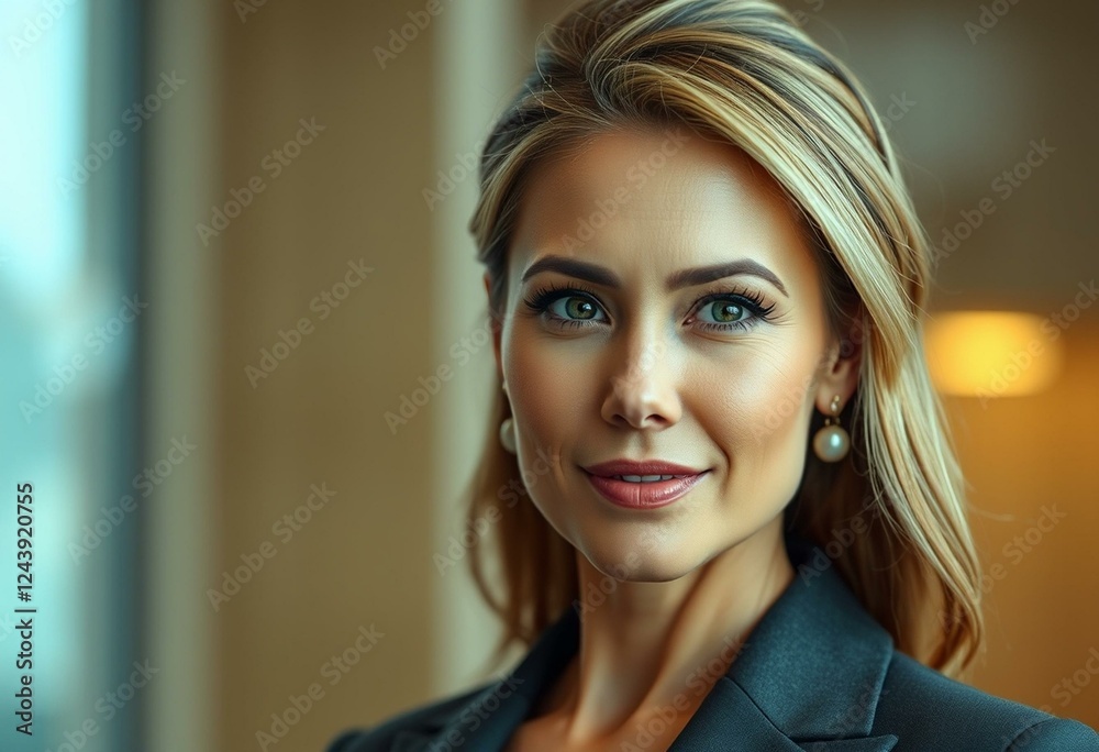 Fototapeta premium Elegant woman in formal attire with subtle expression