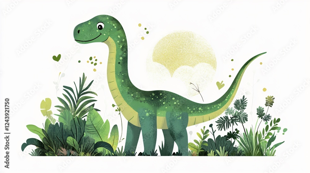 Charming Depiction of a Green Brachiosaurus: A Playful Dinosaur Cartoon Design Charming Depiction of a Green Brachiosaurus: A Playful Dinosaur Cartoon Design