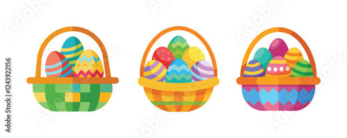 set of colorful Easter basket filled with colorful Easter eggs vector, vector and illustration, vector style