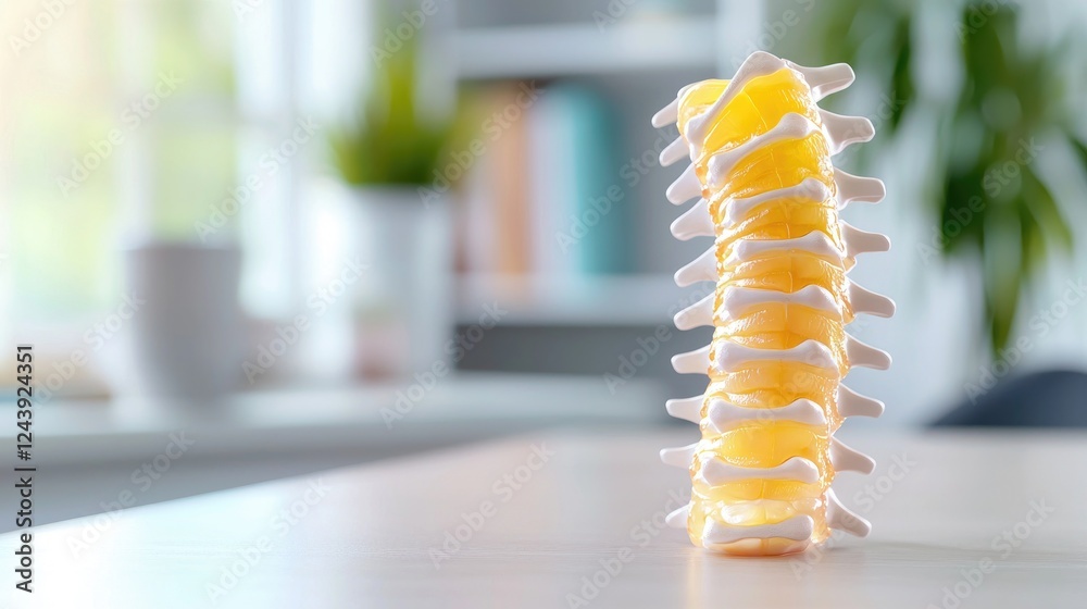 Naklejka premium Anatomy model spine on table, home office background, medical education