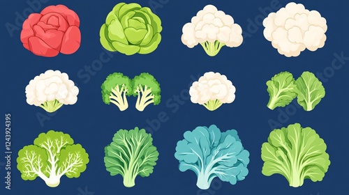 Cauliflower Flat Vector Icon - Vegetable Nutrition for Healthy Diet Illustration