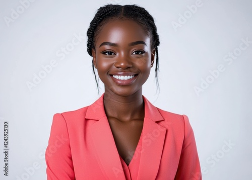 black Women in pink-red business suits, exuding professionalism and charm, are perfect for showcasing leadership and modern style in business marketing. photo