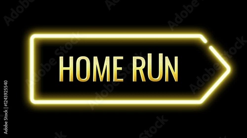 Home Run text effect animation video design in goldens color arrow shape.