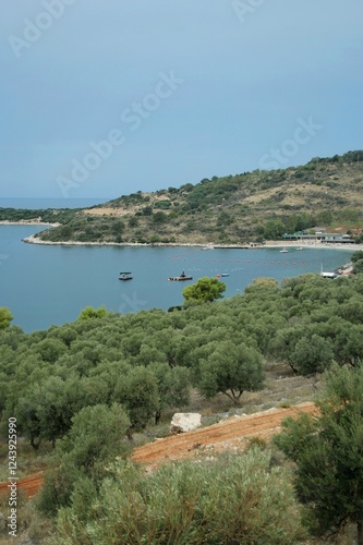 view from the top of the hill to the sea in Albania.