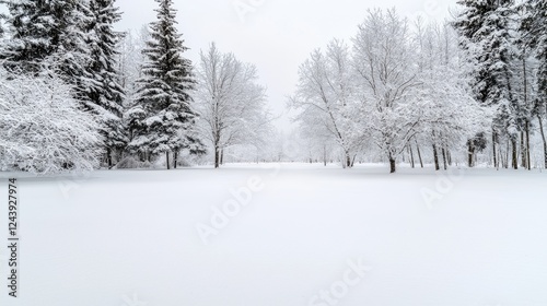 Wallpaper Mural Snowy park winter landscape; trees covered in snow; peaceful scene; winter wonderland background Torontodigital.ca