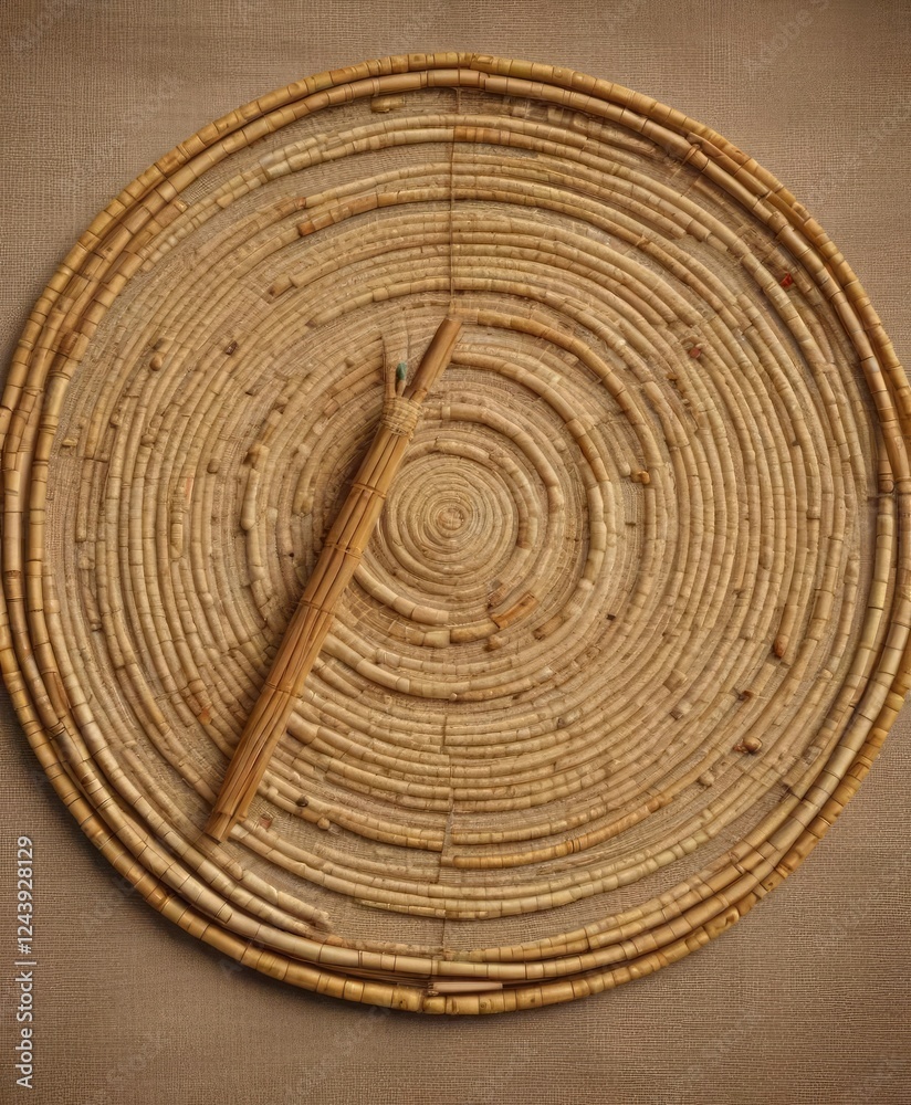 Incense corn sticks placed in a spiral pattern on a woven mat, mat, pattern Incense corn sticks placed in a spiral pattern on a woven mat, mat, pattern