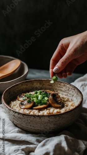 Oatmeal cooked in chicken broth, generously topped with sautéed mushrooms and green onions. A gourmet twist on classic oatmeal, packed with umami flavors, protein, and wholesome nutrition.