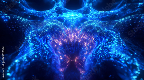 Futuristic, high-tech visualization showcasing interconnected data flows represented by sleek