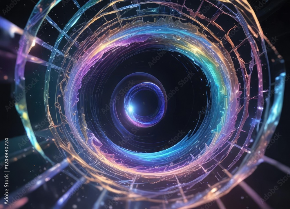 Obraz premium Iridescent vortex swirling through a crystal lattice , crystals, optical effects
