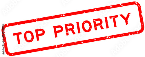 Grunge red top priority word rubber square seal stamp on white background