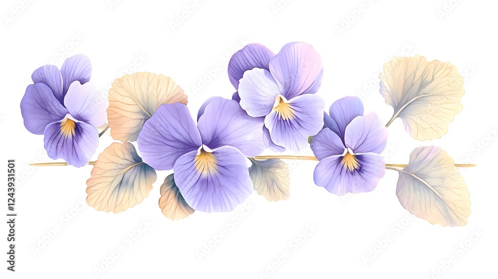 Obraz premium Elegant Watercolor Pansy Flowers Design on White Background