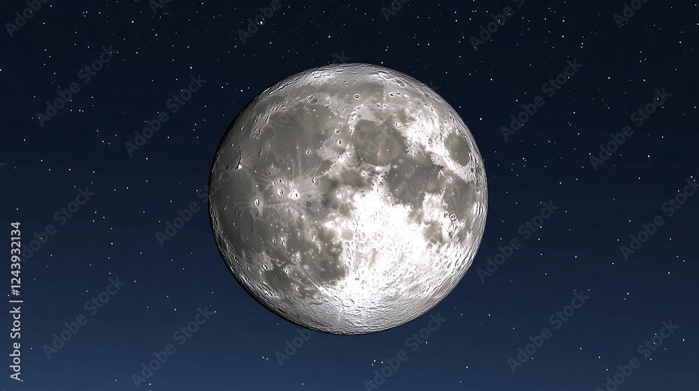 Fototapeta premium Soft Glowing Full White Moon in a Deep Blue Night