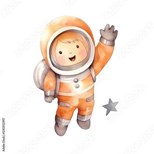 watercolors Cute astronaut catching star illustration