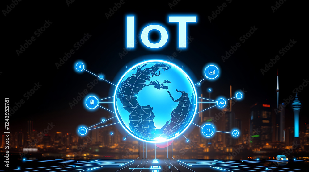 Fototapeta premium Internet of Things (IoT) – The Future of Connected Technology and Smart Innovation, smart technology, connected devices, IoT network, digital transformation, smart automation, AI integration.