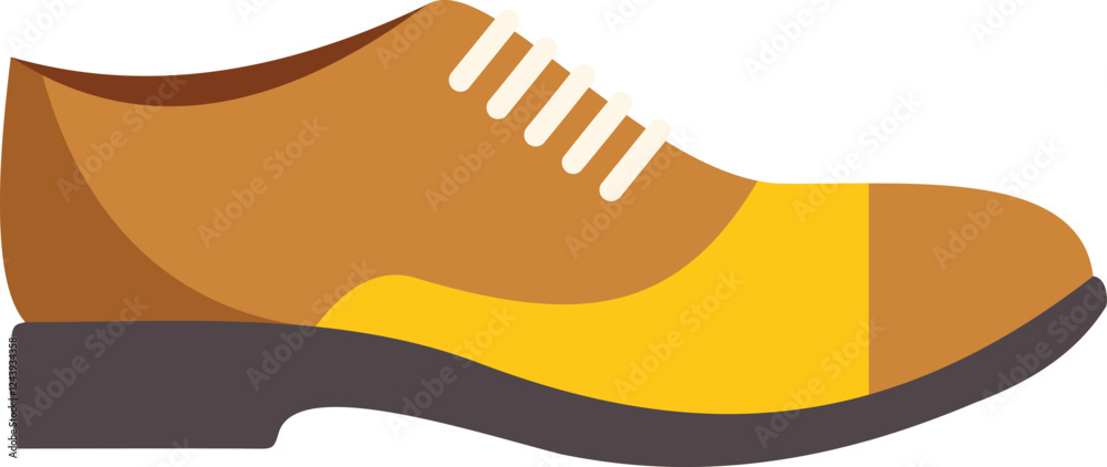 Side view of a brown and yellow leather and suede shoe with laces Side view of a brown and yellow leather and suede shoe with laces