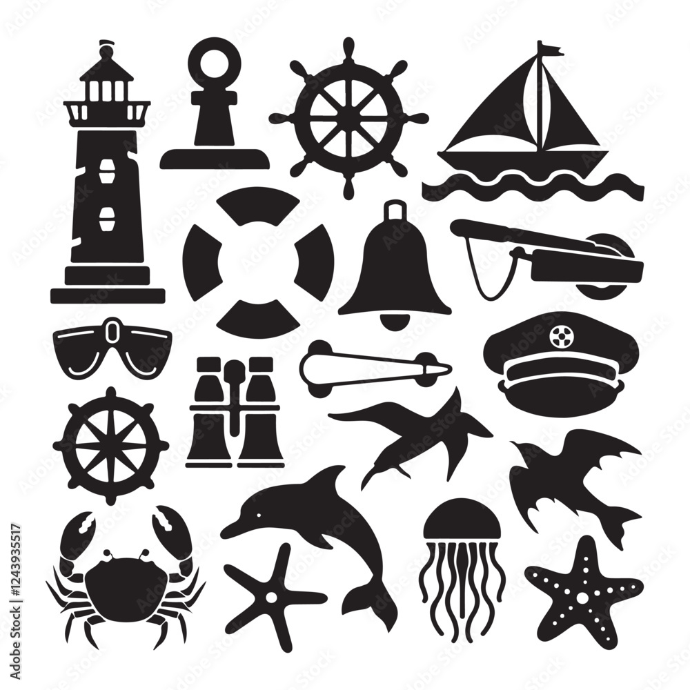 Naklejka premium nautical icons set