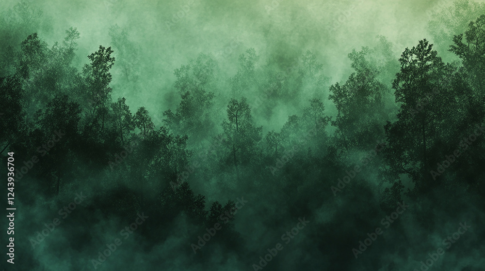 Obraz premium Dense fog covering a dark forest