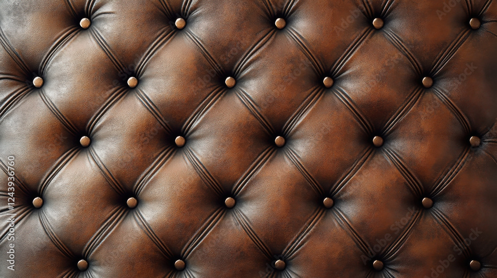 Fototapeta premium Luxurious brown leather texture with elegant tufted pattern and buttons, showcasing classic and sophisticated design