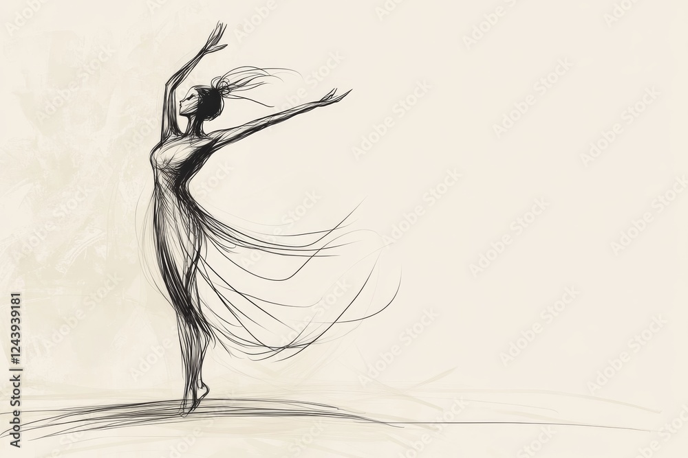 line drawing minimalist sketch of a woman dancing, with fluid lines capturing movement and grace, minimal background with copy space line drawing minimalist sketch of a woman dancing, with fluid lines capturing movement and grace, minimal background with copy space