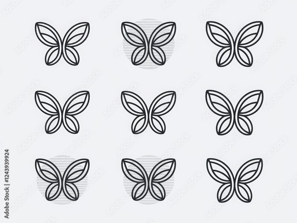 Fototapeta premium Seamless pattern of minimalist butterfly line art on light background