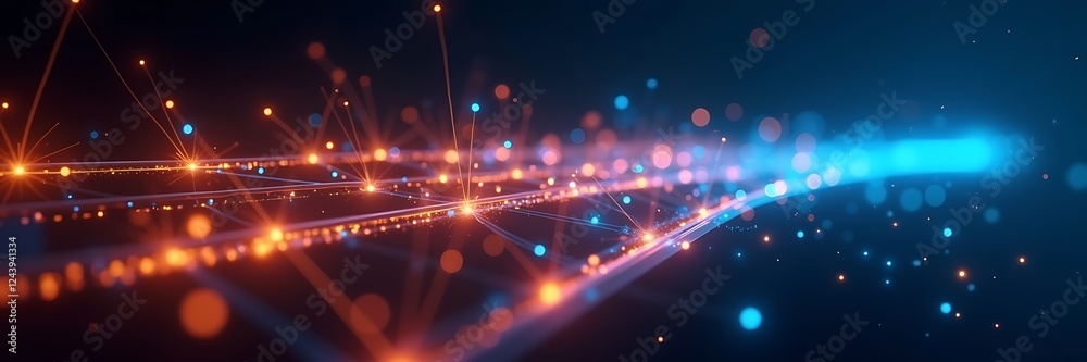 Fototapeta premium Realistic Fiber Optic Data Transmission with Glowing Light Trails