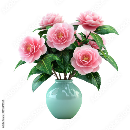 Wallpaper Mural 3D icon of A bouquet of Camellia in vase isolated on transparency background Torontodigital.ca