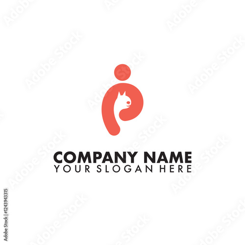Letter P logo forming a person hugging a pet. Pet care logo.
