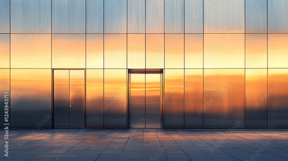 Fototapeta premium Sunset Reflection on Modern Building Facade