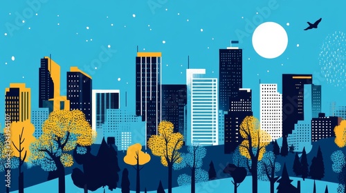 Illustrated Skyline of a Minnesota City. Vibrant digital illustration of a Minnesota city skyline, featuring iconic buildings and urban scenery in a modern artistic style.