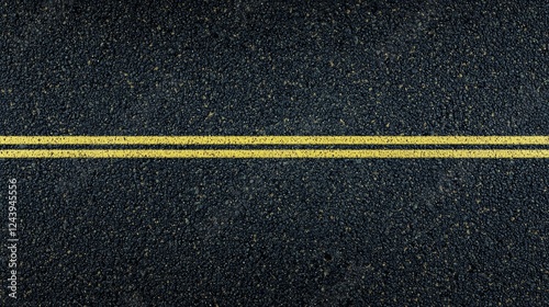 Asphalt Road Surface Texture with Double Yellow Lines Detailed Close Up View