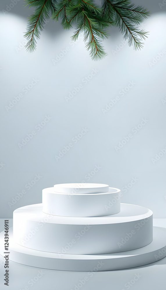 White product display podium. Pine concept. 3D rendering, minimalism. with white shades