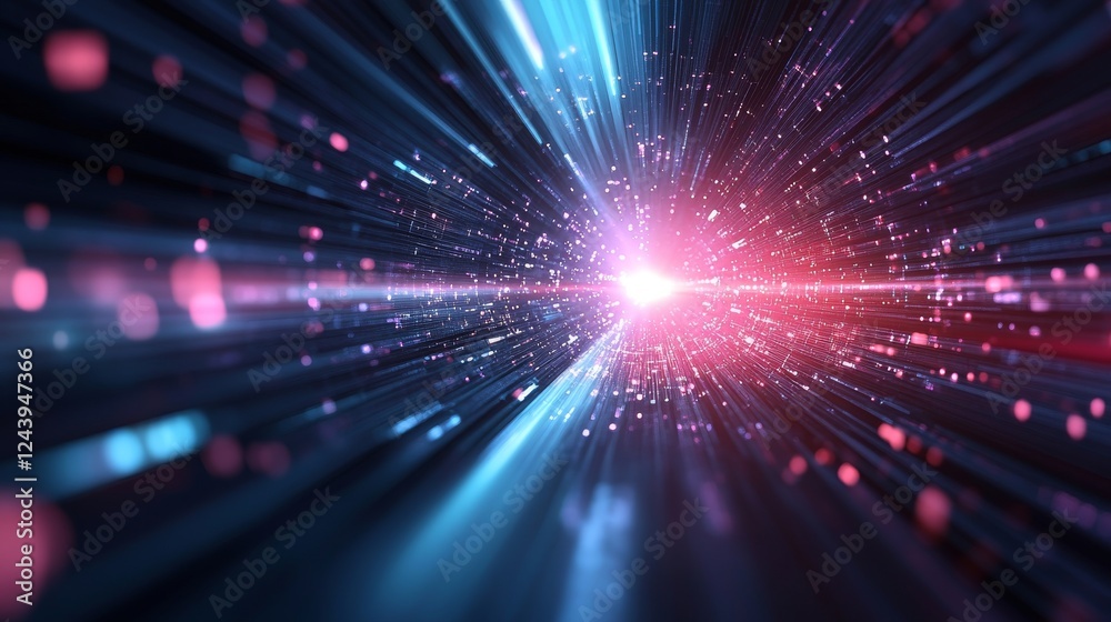 Futuristic light speed tunnel, digital particles exploding, vibrant colors, abstract background, ideal for technology or science presentations Futuristic light speed tunnel, digital particles exploding, vibrant colors, abstract background, ideal for technology or science presentations