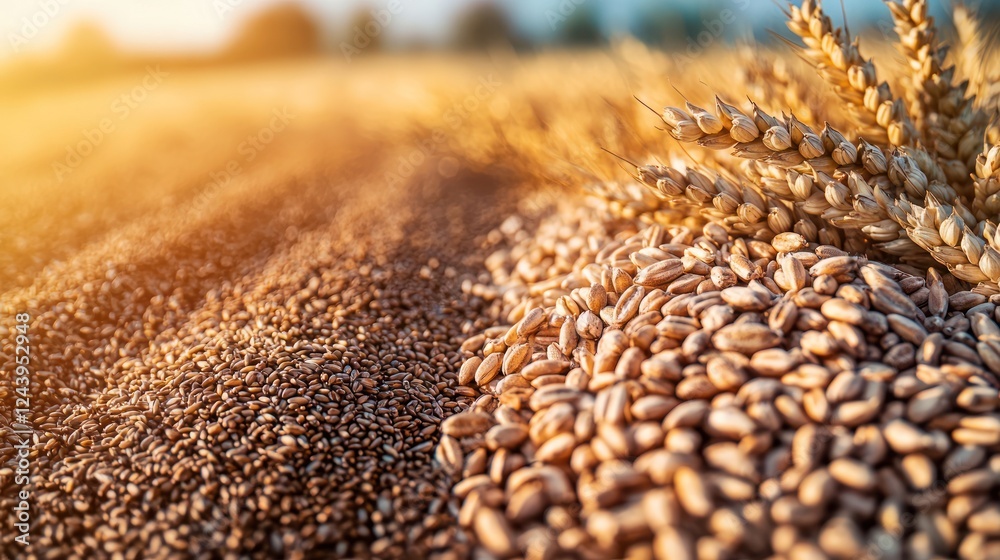 Obraz premium Golden Wheat Harvest: A Bountiful Field of Grains