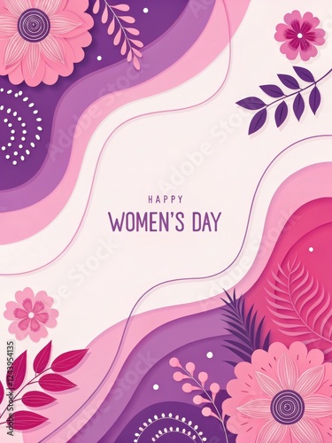 Modern Women's Day Abstract Pink Purple Design: Copy Space Message