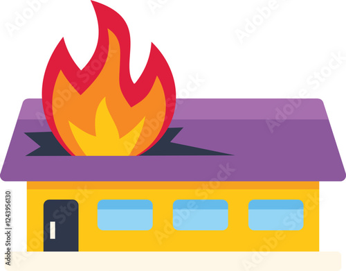 House on fire with flames erupting from its roof, illustrating property damage and emergency situations