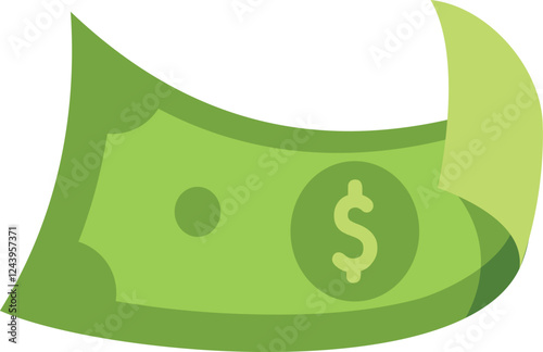 Green dollar bill flying in the wind, symbolizing money, wealth, and financial concepts