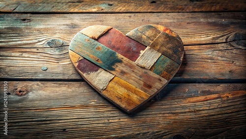 Rustic Heart Shape Decorated with Colorful Wooden Planks on Table photo