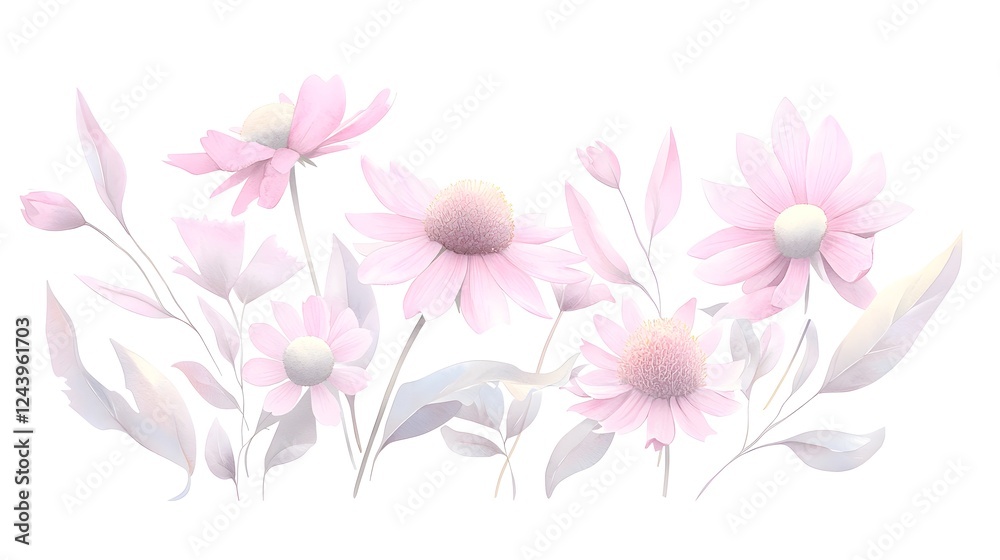 Soft Pink Floral Arrangement with Delicate Leaves and Petals Soft Pink Floral Arrangement with Delicate Leaves and Petals