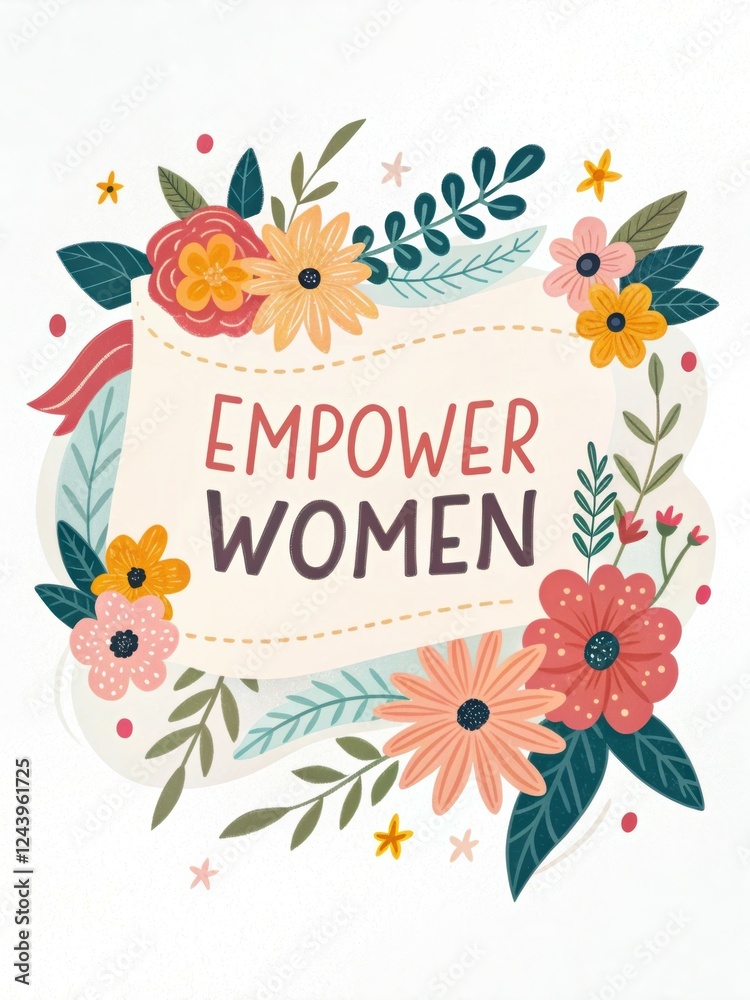 Fototapeta premium Empower Women Typography Floral Wreath: International Women's Day Banner