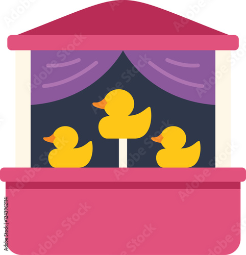 Shooting gallery featuring rubber ducks at a funfair or carnival, providing entertainment and amusement