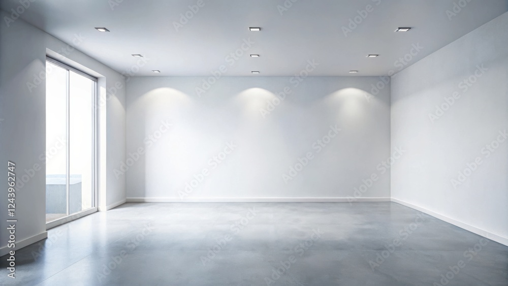 Empty Room with Modern Lighting and Concrete Floor Empty Room with Modern Lighting and Concrete Floor