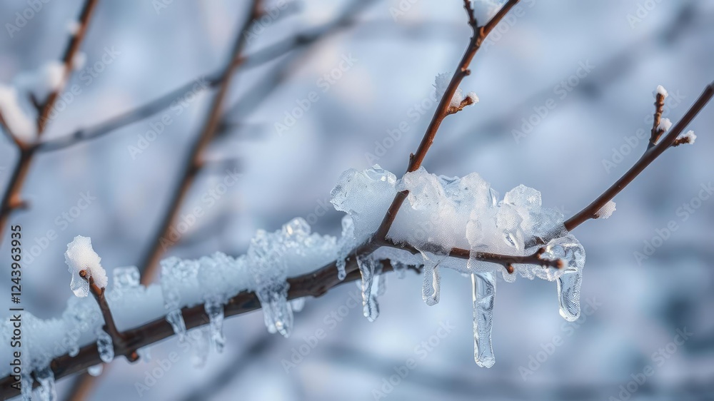 Ice Cream Crystals Growing on a Winter Tree Branch, icy sheen, wintery tree, cold weather effects Ice Cream Crystals Growing on a Winter Tree Branch, icy sheen, wintery tree, cold weather effects