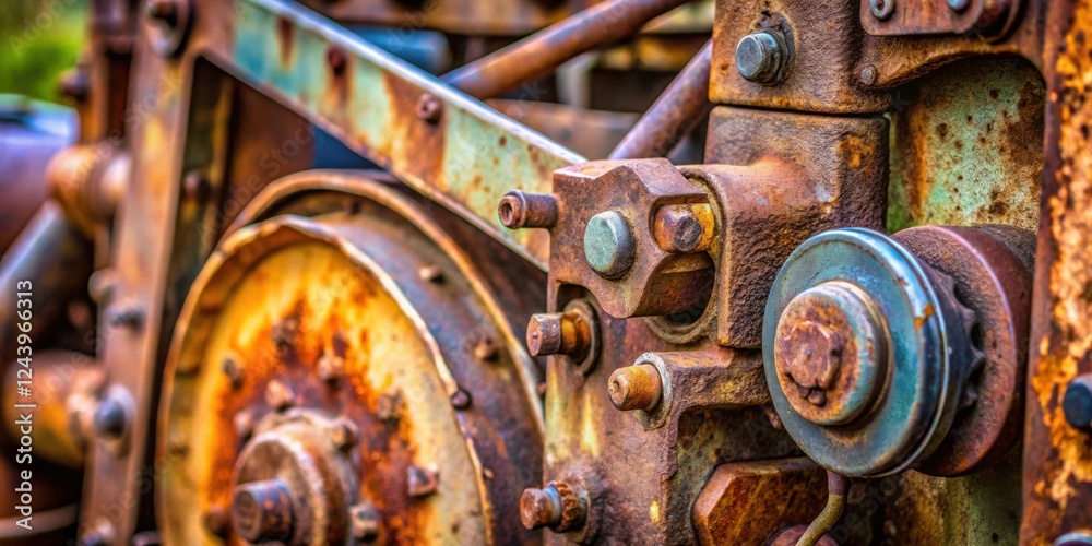 Detailed Close-Up of a Heavily Rusted Industrial Machine's Mechanism