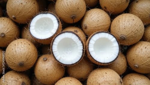Photo of a pile of cleaned coconuts photo